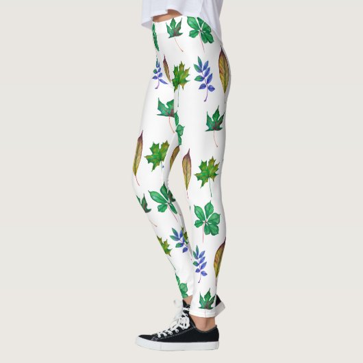 Groene en Blauwe Waterverf bladeren Leggings (Links)