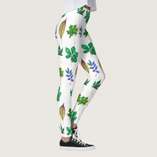 Groene en Blauwe Waterverf bladeren Leggings