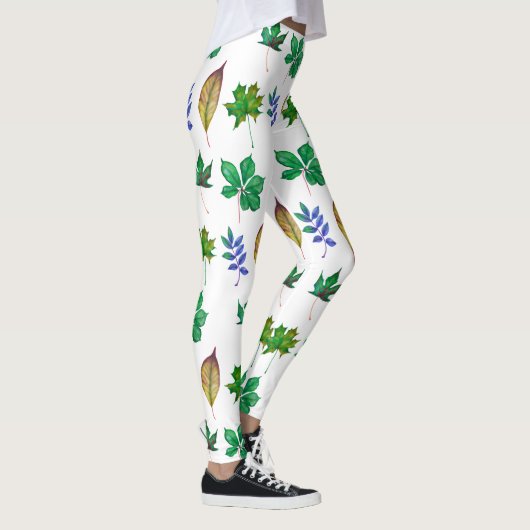 Groene en Blauwe Waterverf bladeren Leggings (Rechts)