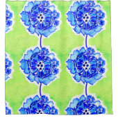 Groene en blauwe Waterverf bloemen Douchegordijn (Voorkant)