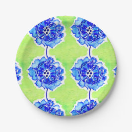 Groene en blauwe Waterverf bloemen Papieren Bordje