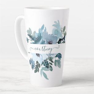 Groene en blauwe waterverf bloemstuk gepersonalise latte mok