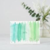 Groene en blauwe Waterverf Hallo Briefkaart (Staand voorkant)