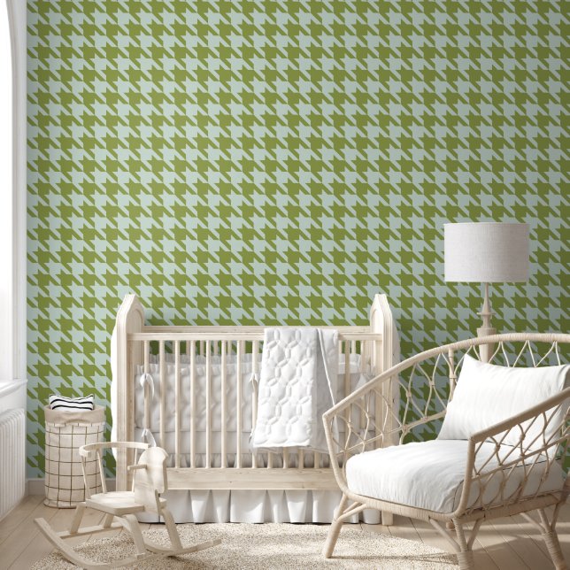 Groene en blauwe zuidelijke Preppy Houndstooth Behang (Kinderen)