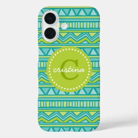 Groene en Blauwgroen Azteekse Chevron Custom Monog Case-Mate iPhone Case (Achterkant)