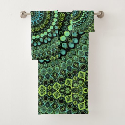 Groene en Blauwgroen Kaleidoscoop Mandala Patroon Bad Handdoek (Insitu)