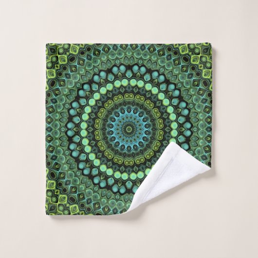 Groene en Blauwgroen Kaleidoscoop Mandala Patroon Bad Handdoek (Wasdoekje)