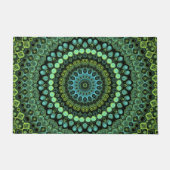 Groene en Blauwgroen Kaleidoscoop Mandala Patroon Deurmat (Voorkant)