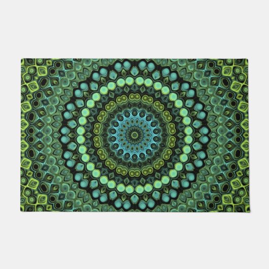 Groene en Blauwgroen Kaleidoscoop Mandala Patroon Deurmat (Voorkant)