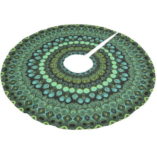 Groene en Blauwgroen Kaleidoscoop Mandala Patroon Kerstboom Rok (Gekanteld)