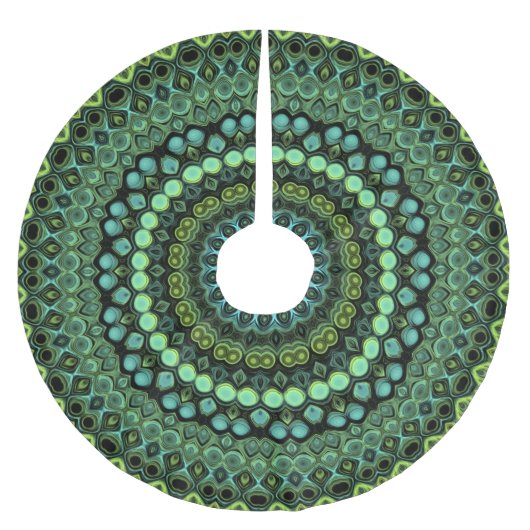 Groene en Blauwgroen Kaleidoscoop Mandala Patroon Kerstboom Rok (Voorkant)