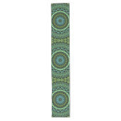 Groene en Blauwgroen Kaleidoscoop Mandala Patroon Lange Tafelloper (Voorkant)