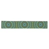Groene en Blauwgroen Kaleidoscoop Mandala Patroon Lange Tafelloper (Horizontaal)