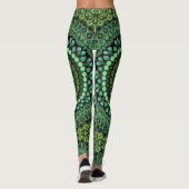 Groene en Blauwgroen Kaleidoscoop Mandala Patroon Leggings (Achterkant)