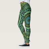 Groene en Blauwgroen Kaleidoscoop Mandala Patroon Leggings (Links)