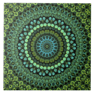 Groene en Blauwgroen Kaleidoscoop Mandala Patroon Tegeltje