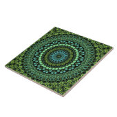 Groene en Blauwgroen Kaleidoscoop Mandala Patroon Tegeltje (Zijkant)