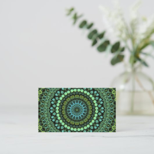 Groene en Blauwgroen Kaleidoscoop Mandala Patroon Visitekaartje (Staand voorkant)
