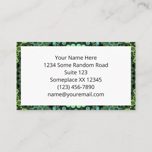 Groene en Blauwgroen Kaleidoscoop Mandala Patroon Visitekaartje (Achterkant)
