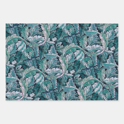 Groene en Blauwgroen Morris Leaves Inpakpapier Vel (Voorkant 3)