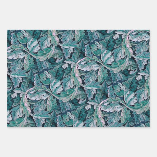 Groene en Blauwgroen Morris Leaves Inpakpapier Vel (Voorkant 2)