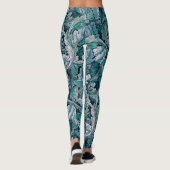 Groene en Blauwgroen Morris Leaves Leggings (Achterkant)