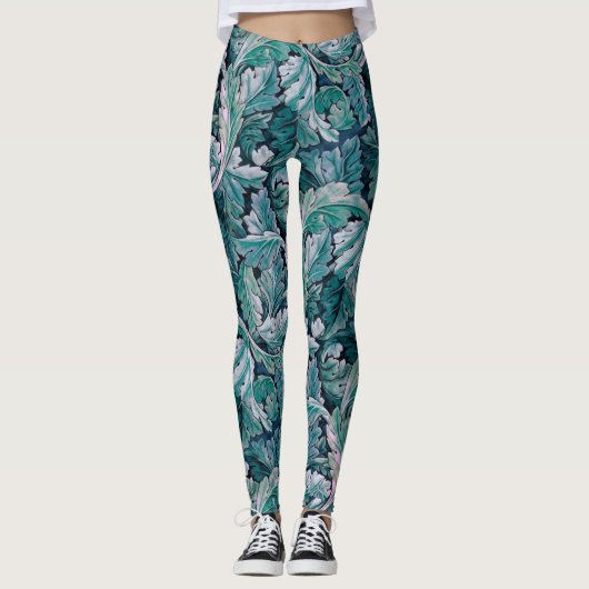 Groene en Blauwgroen Morris Leaves Leggings (Voorkant)