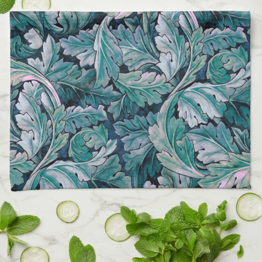 Groene en Blauwgroen Morris Leaves Theedoek (Gevouwen)