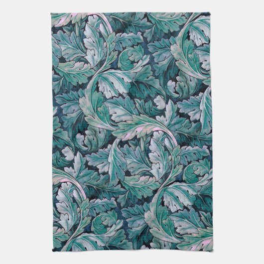 Groene en Blauwgroen Morris Leaves Theedoek (Verticaal)