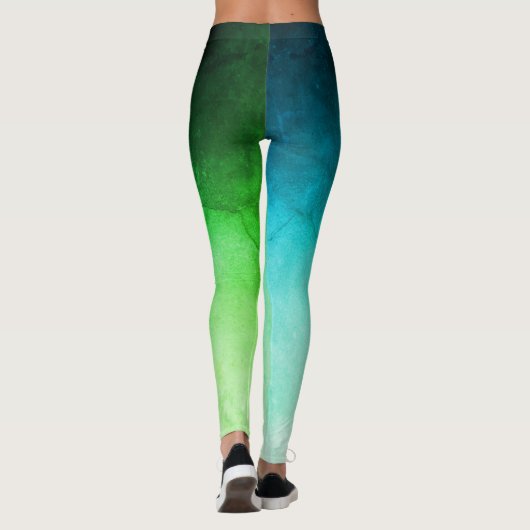 Groene en Blauwgroen Ombré Spandex-Leggings Leggings (Achterkant)