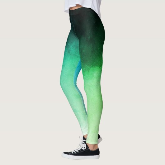 Groene en Blauwgroen Ombré Spandex-Leggings Leggings (Links)