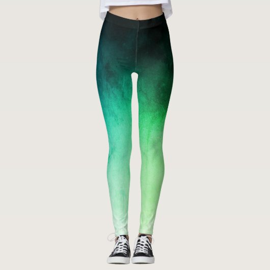 Groene en Blauwgroen Ombré Spandex-Leggings Leggings (Voorkant)