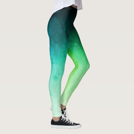 Groene en Blauwgroen Ombré Spandex-Leggings Leggings (Rechts)