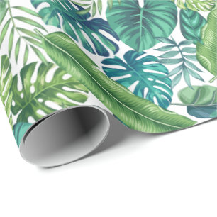 Groene en Blauwgroen tropische palmbanaanmosterdbl Cadeaupapier