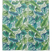 Groene en Blauwgroen tropische palmbanaanmosterdbl Douchegordijn (Voorkant)