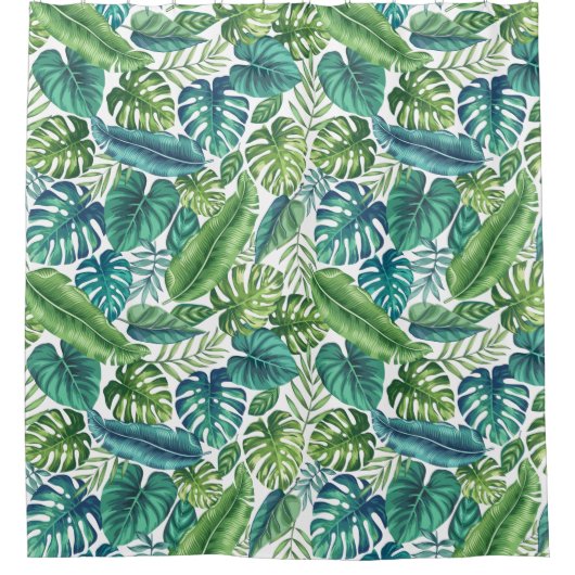 Groene en Blauwgroen tropische palmbanaanmosterdbl Douchegordijn (Voorkant)