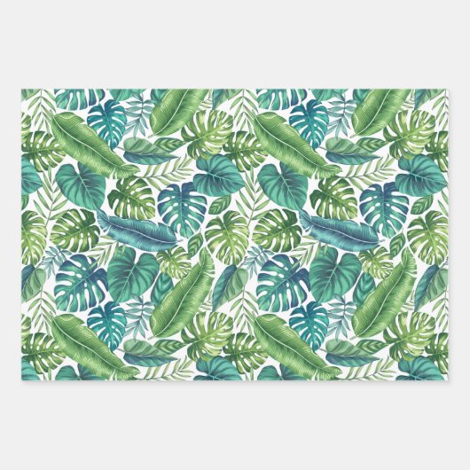 Groene en Blauwgroen tropische palmbanaanmosterdbl Inpakpapier Vel (Voorkant 3)