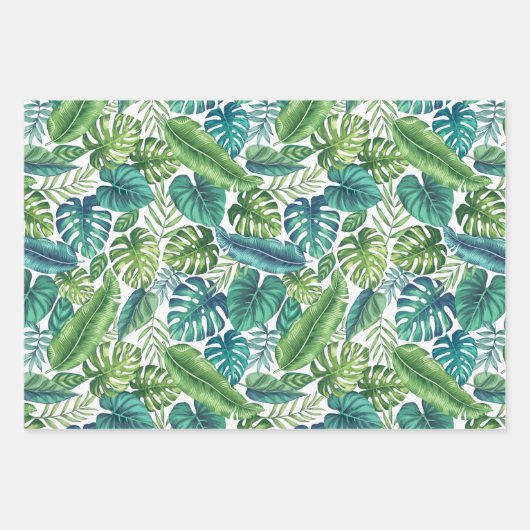 Groene en Blauwgroen tropische palmbanaanmosterdbl Inpakpapier Vel (Voorkant 2)