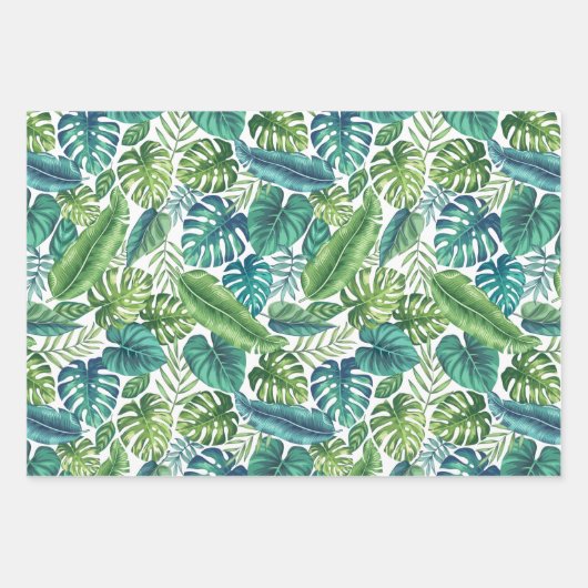 Groene en Blauwgroen tropische palmbanaanmosterdbl Inpakpapier Vel (Voorkant)