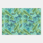 Groene en Blauwgroen tropische palmbanaanmosterdbl Inpakpapier Vel (Voorkant 3)