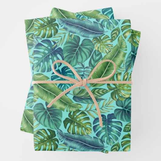 Groene en Blauwgroen tropische palmbanaanmosterdbl Inpakpapier Vel (In situ)