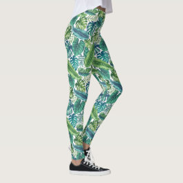 Groene en Blauwgroen tropische palmbanaanmosterdbl Leggings