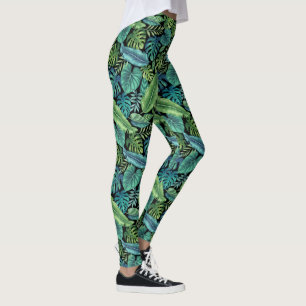 Groene en Blauwgroen tropische palmbanaanmosterdbl Leggings