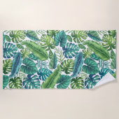 Groene en Blauwgroen tropische palmbanaanmosterdbl Strandlaken (Voorkant)