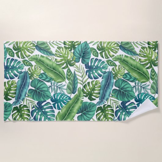 Groene en Blauwgroen tropische palmbanaanmosterdbl Strandlaken (Voorkant)