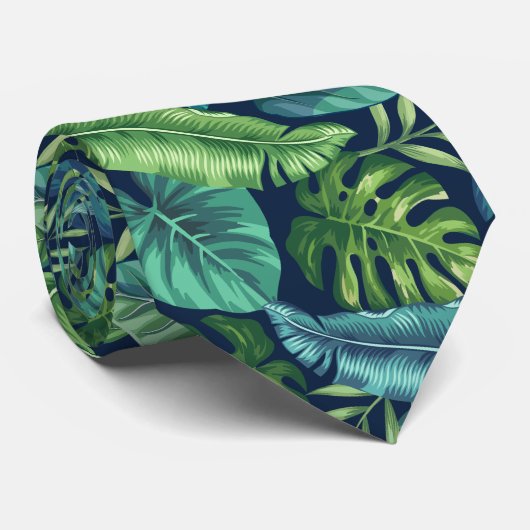 Groene en Blauwgroen tropische palmbanaanmosterdbl Stropdas (Opgerold)