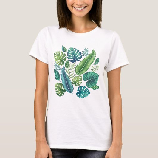 Groene en Blauwgroen tropische palmbanaanmosterdbl T-shirt (Voorkant)