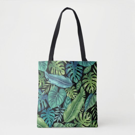 Groene en Blauwgroen tropische palmbanaanmosterdbl Tote Bag (Voorkant)