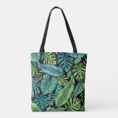 Groene en Blauwgroen tropische palmbanaanmosterdbl Tote Bag (Achterkant)