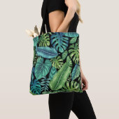 Groene en Blauwgroen tropische palmbanaanmosterdbl Tote Bag (Dichtbij)